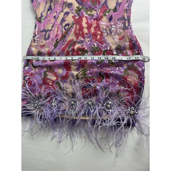 NWT Bella Barnett Loviy Purple Feather Sequin Mini Dress Size XL Cocktail Vegas - Picture 14 of 16